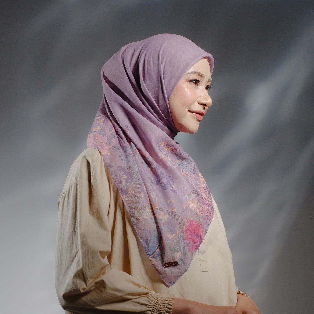 Zoya MARINA Scarf - Kerudung Hijab Segiempat Motif With BOX - Bahan Voal Premium - Ukuran 115x115
