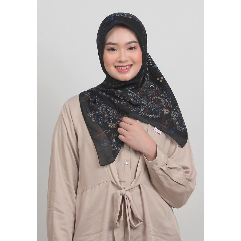 Zoya Kerudung Segi  Katun Empat Faliza Scarf Hijab Motif Bahan French Voal Lembut Tosca