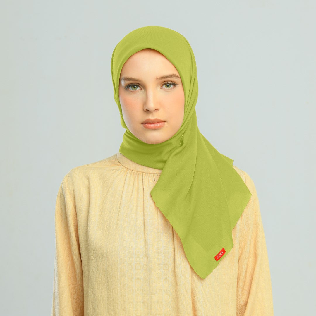 Kamalia Plain Scarf Hijab Segiempat Polos Bahan Paris Olive Ukuran 110 x 110 Muslim Square