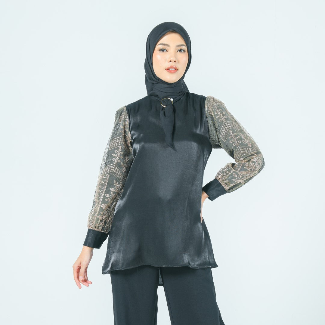 Zoya HESTIA Blouse - Atasan Motif Wanita Wudhu Busui Friendly - Bahan Glaze Silk Lace