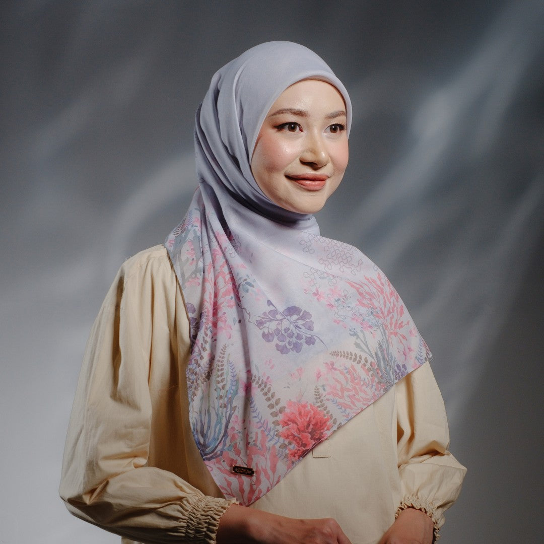 Zoya MARINA Scarf - Kerudung Hijab Segiempat Motif With BOX - Bahan Voal Premium - Ukuran 115x115