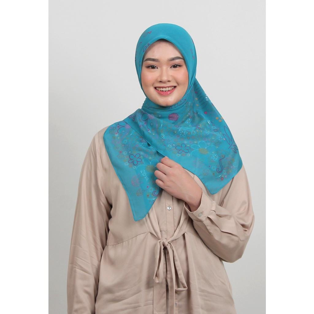 Zoya Kerudung Segi  Katun Empat Faliza Scarf Hijab Motif Bahan French Voal Lembut Tosca