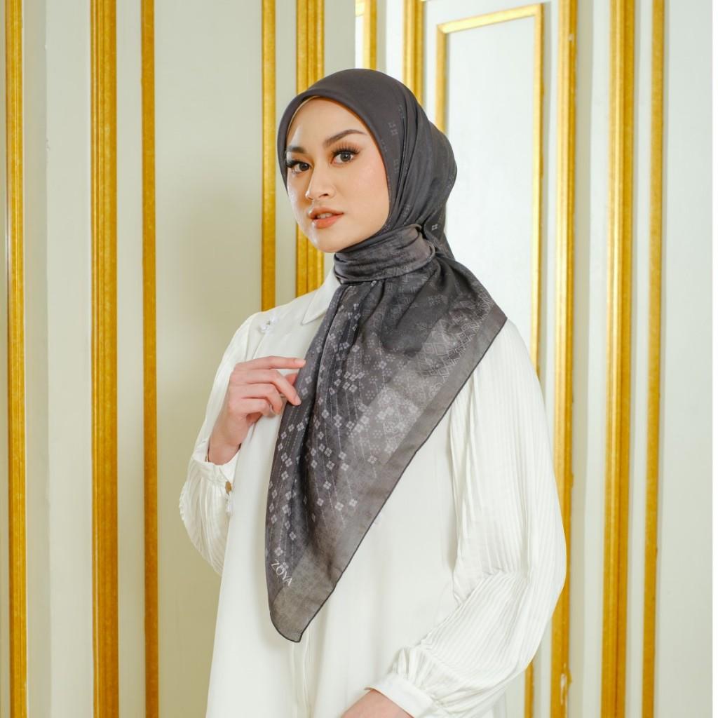 Zoya GALENCA Scarf - Kerudung Hijab Segiempat Motif With BOX - Bahan Voal - Ukuran 115x115