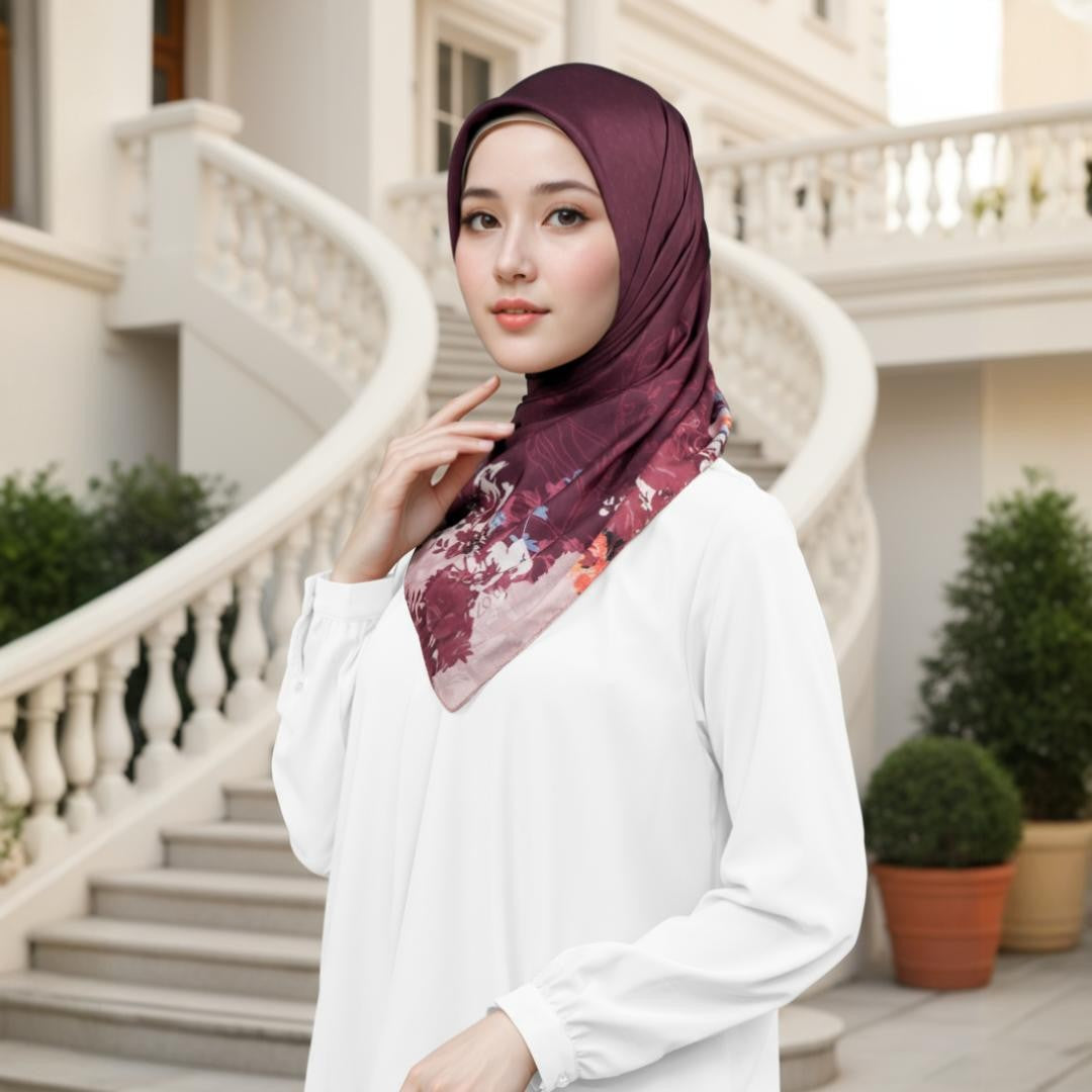 Zoya - Arianna Print Scarf - Kerudung Hijab Segiempat Motif - Pouch Ziplock
