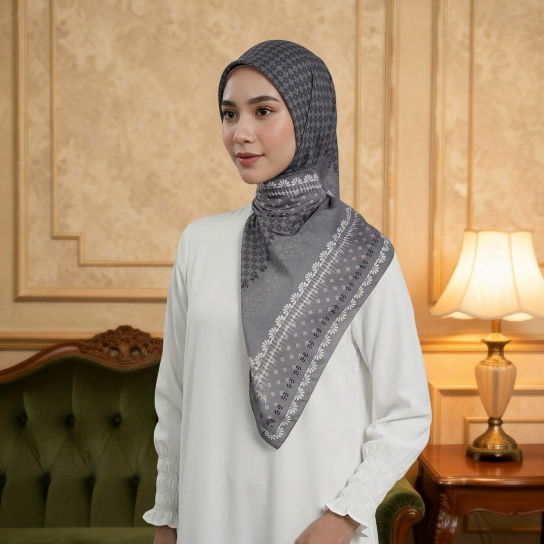 Zoya - Ghayda Print Scarf - Kerudung Hijab Segiempat Motif - Pouch Ziplock