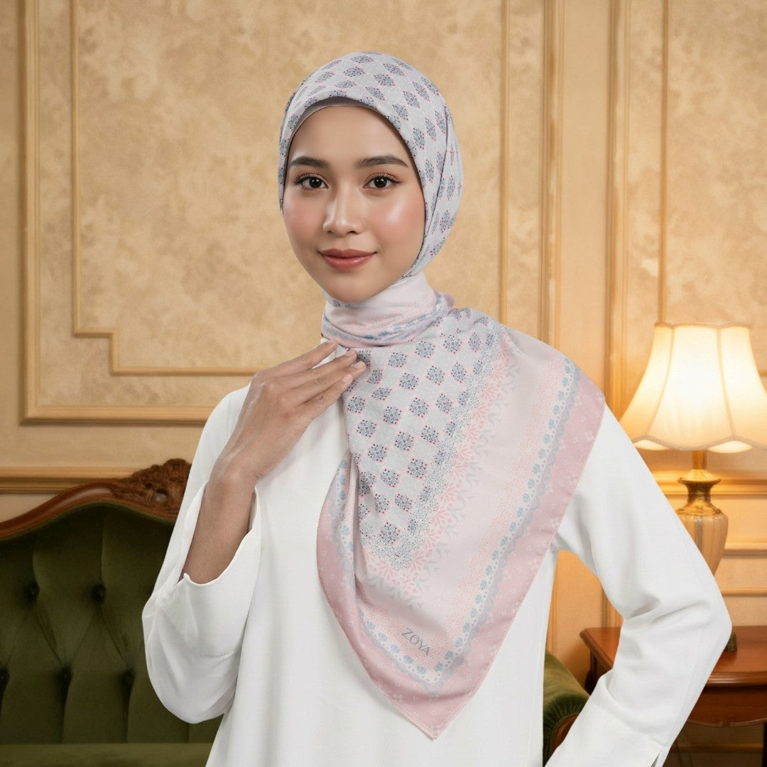 Zoya - Ilyana Print Scarf - Kerudung Hijab Segiempat Motif - Pouch Ziplock
