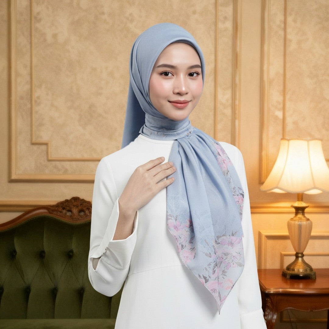 Zoya - Nerine Print Scarf - Kerudung Hijab Segiempat Motif - Pouch Ziplock