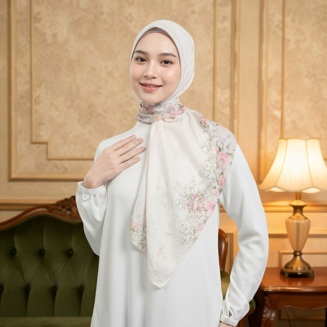 Zoya - Nerine Print Scarf - Kerudung Hijab Segiempat Motif - Pouch Ziplock