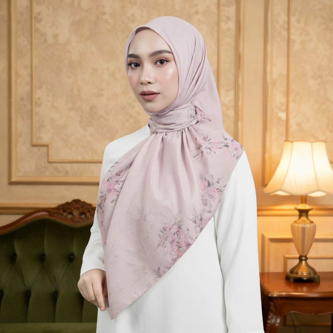 Zoya - Nerine Print Scarf - Kerudung Hijab Segiempat Motif - Pouch Ziplock