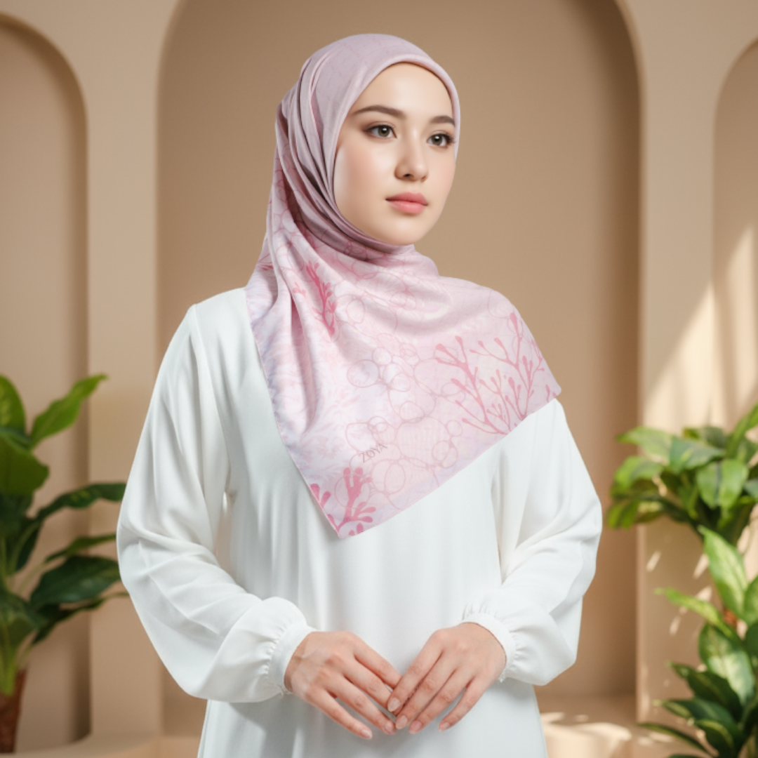 Zoya KARIBIA Scarf - Kerudung Hijab Segiempat Motif With Pouch Ziplock - Bahan Poly Fine - Ukuran 110x110