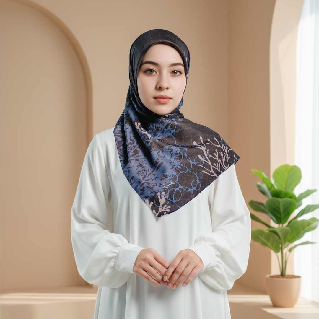 Zoya KARIBIA Scarf - Kerudung Hijab Segiempat Motif With Pouch Ziplock - Bahan Poly Fine - Ukuran 110x110