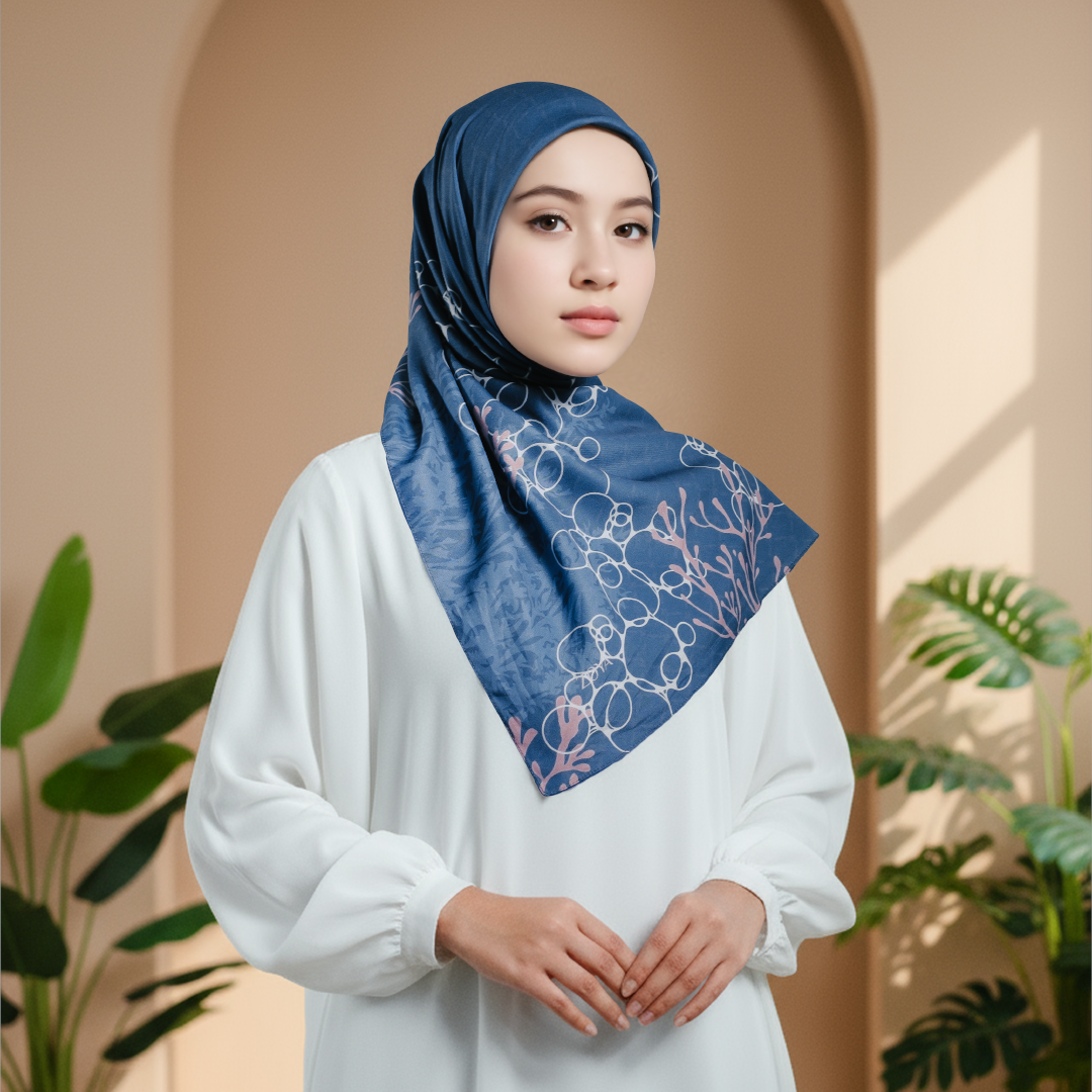 Zoya KARIBIA Scarf - Kerudung Hijab Segiempat Motif With Pouch Ziplock - Bahan Poly Fine - Ukuran 110x110