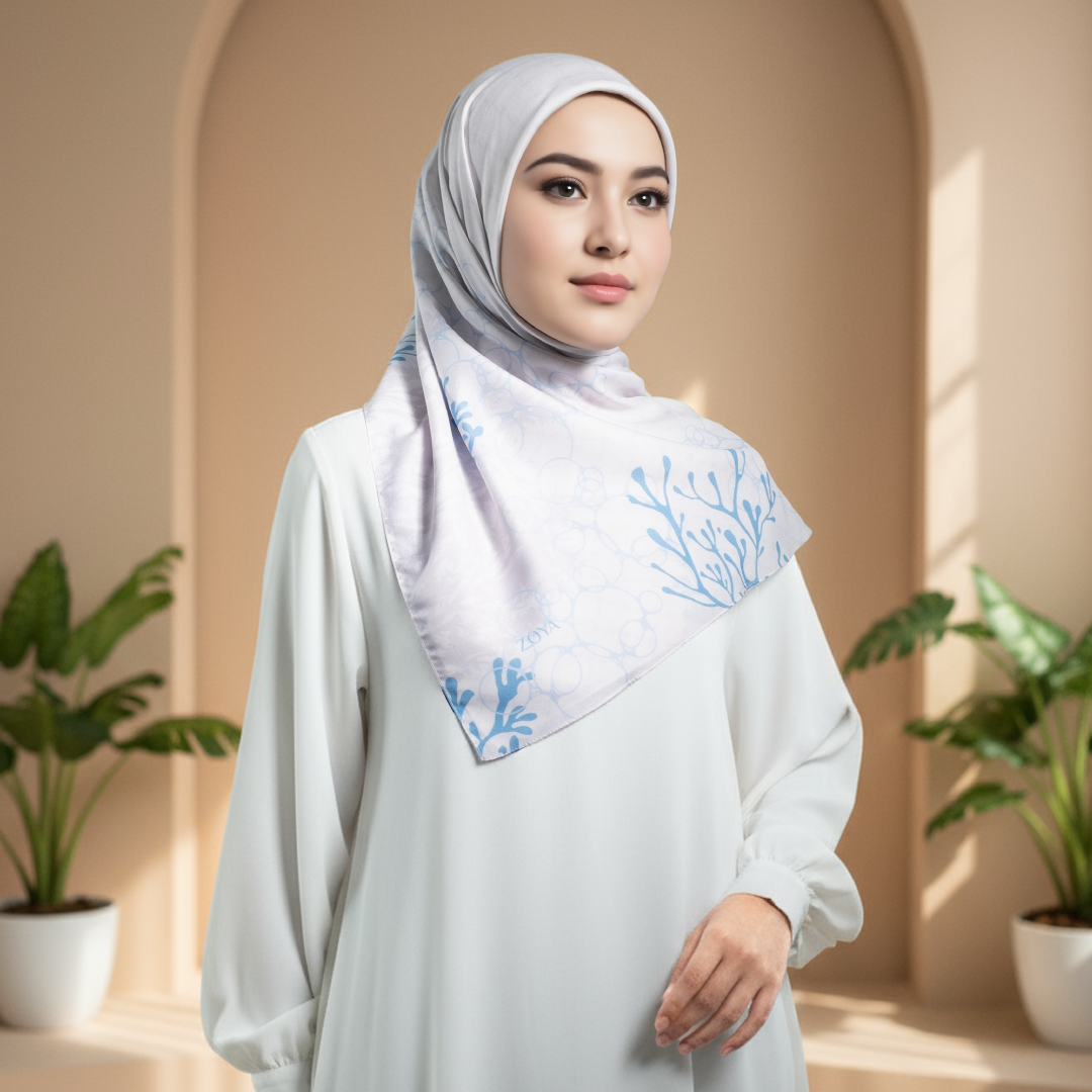 Zoya KARIBIA Scarf - Kerudung Hijab Segiempat Motif With Pouch Ziplock - Bahan Poly Fine - Ukuran 110x110
