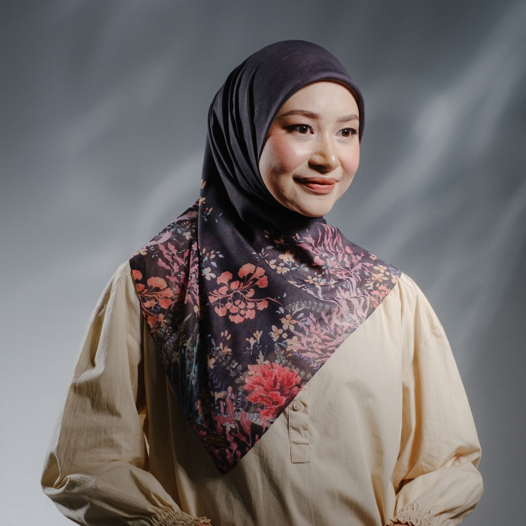 Zoya MARINA Scarf - Kerudung Hijab Segiempat Motif With BOX - Bahan Voal Premium - Ukuran 115x115