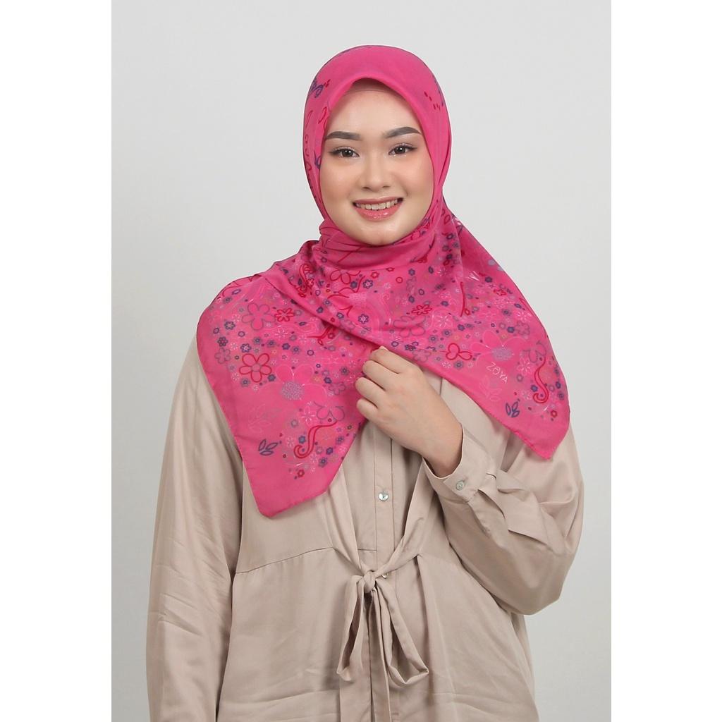 Zoya Kerudung Segi  Katun Empat Faliza Scarf Hijab Motif Bahan French Voal Lembut Tosca