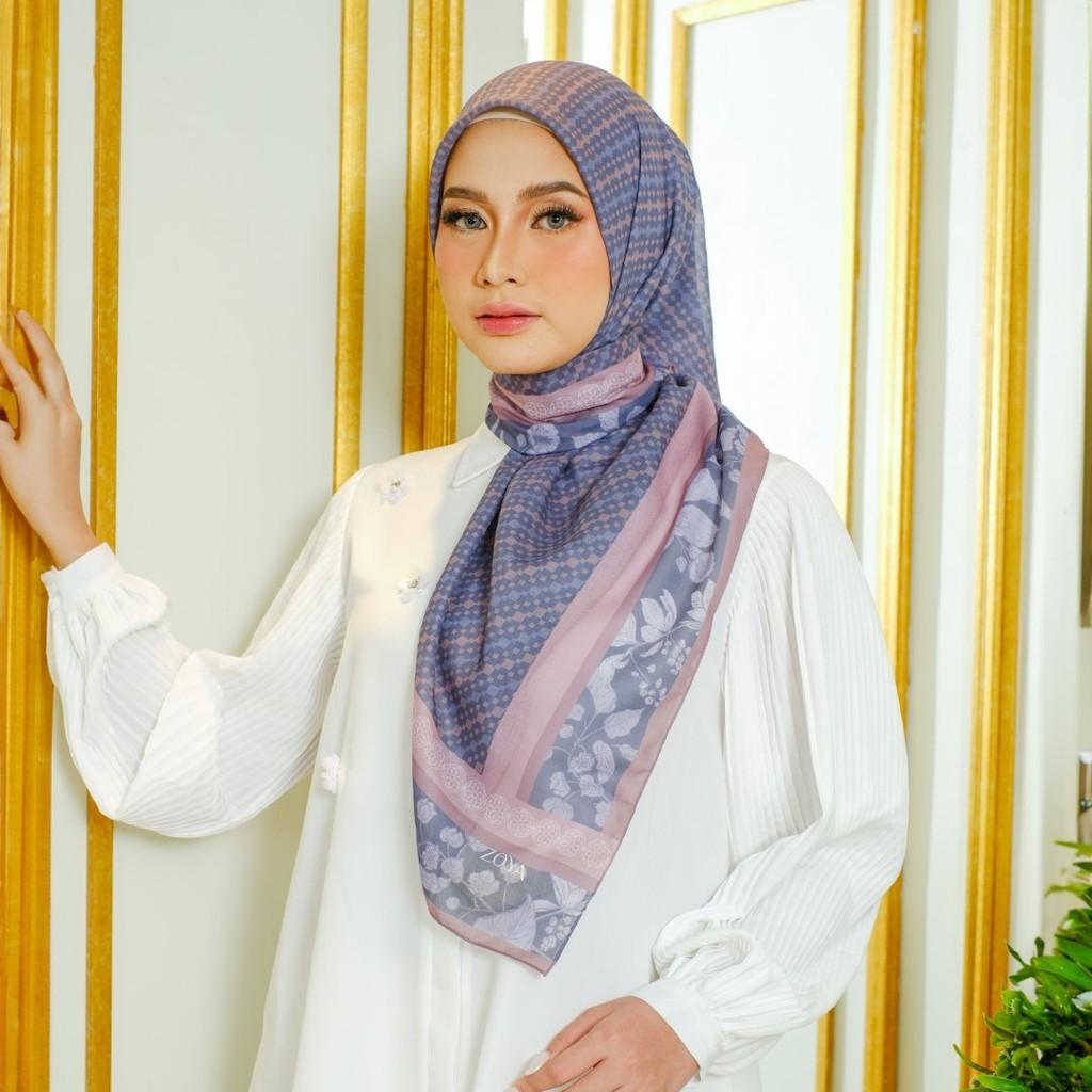 Zoya RIVERA Print Scarf - Kerudung Hijab Segiempat Motif With BOX - Bahan Voal Premmium - Ukuran 115x115