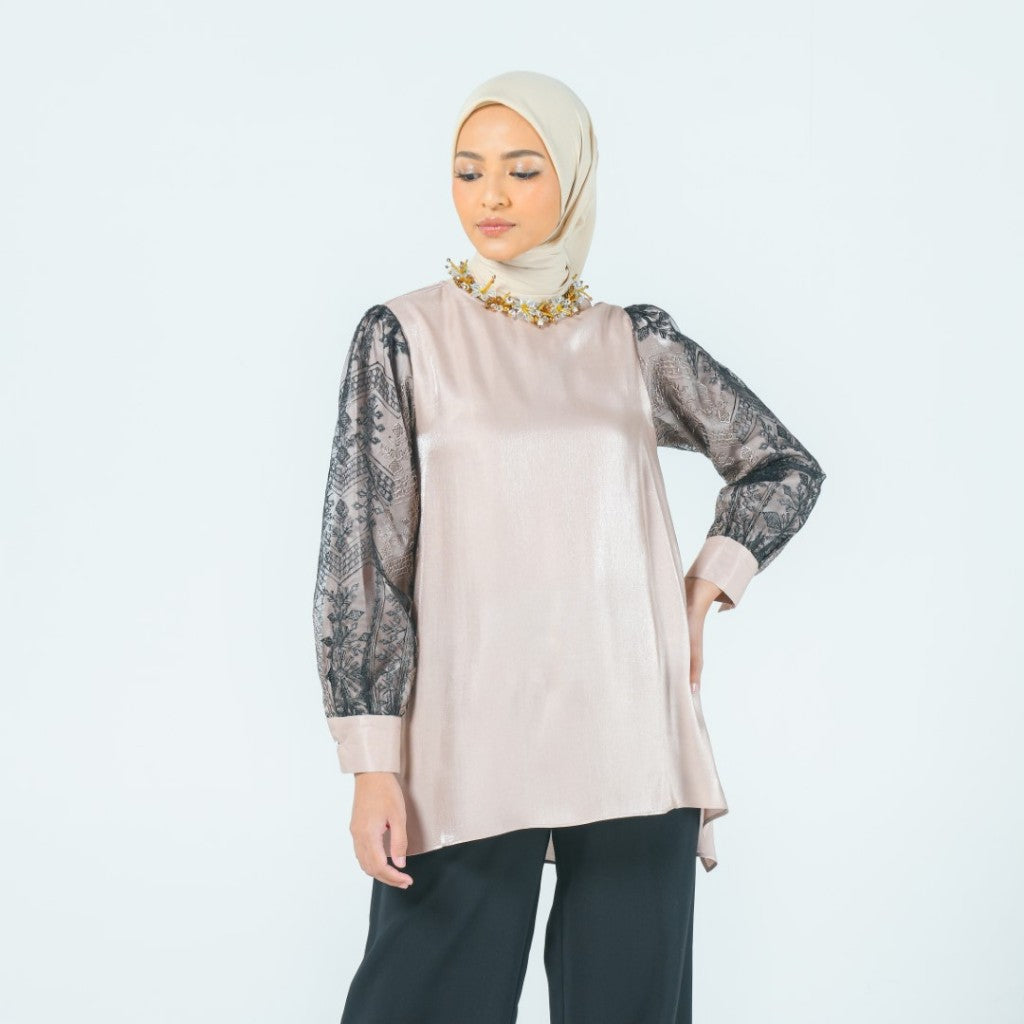 Zoya HESTIA Blouse - Atasan Wanita Wudhu Friendly - Bahan Glaze Silk & Lace