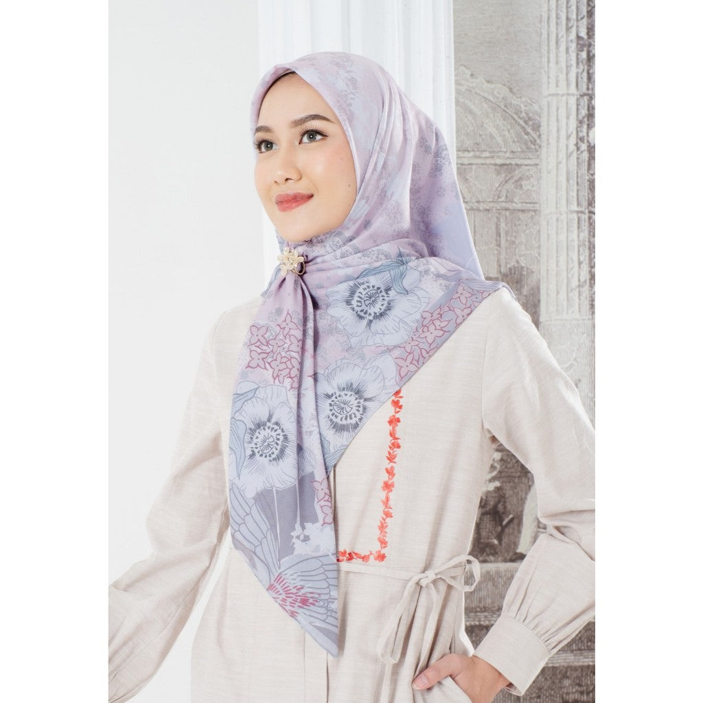 Zoya ALMONA Scarf - Kerudung Hijab Segiempat Motif With Pouch - Bahan Poly Fine - Ukuran 110x110