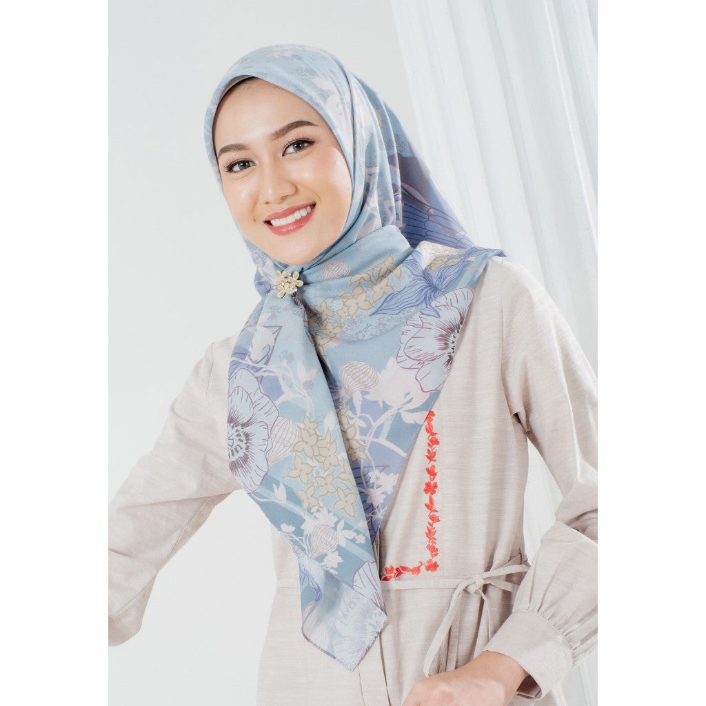 Zoya ALMONA Scarf - Kerudung Hijab Segiempat Motif With Pouch - Bahan Poly Fine - Ukuran 110x110