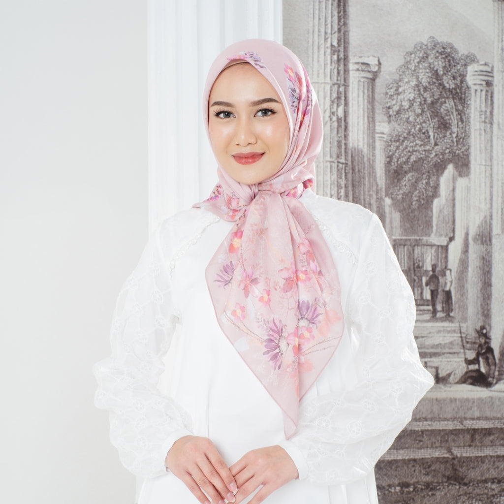 Zoya GERANIUM Print Scarf - Kerudung Hijab Segiempat Motif With BOX - Bahan Nesla - Ukuran 115x115