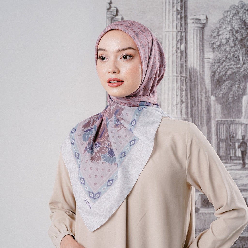 Zoya VENICA Scarf - Kerudung Hijab Segiempat Motif With Pouch Ziplock - Bahan Poly Fine - Ukuran 110x110