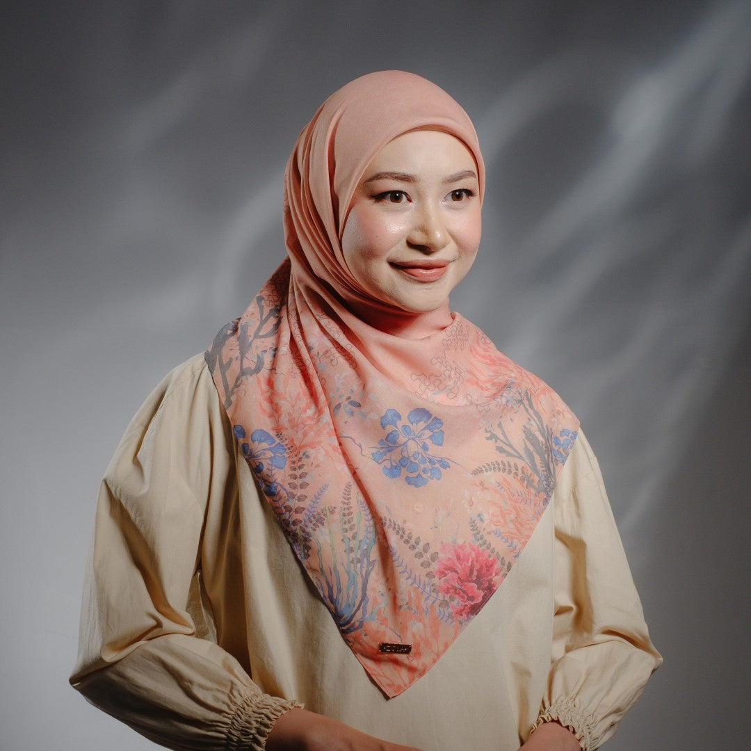 Zoya MARINA Scarf - Kerudung Hijab Segiempat Motif With BOX - Bahan Voal Premium - Ukuran 115x115