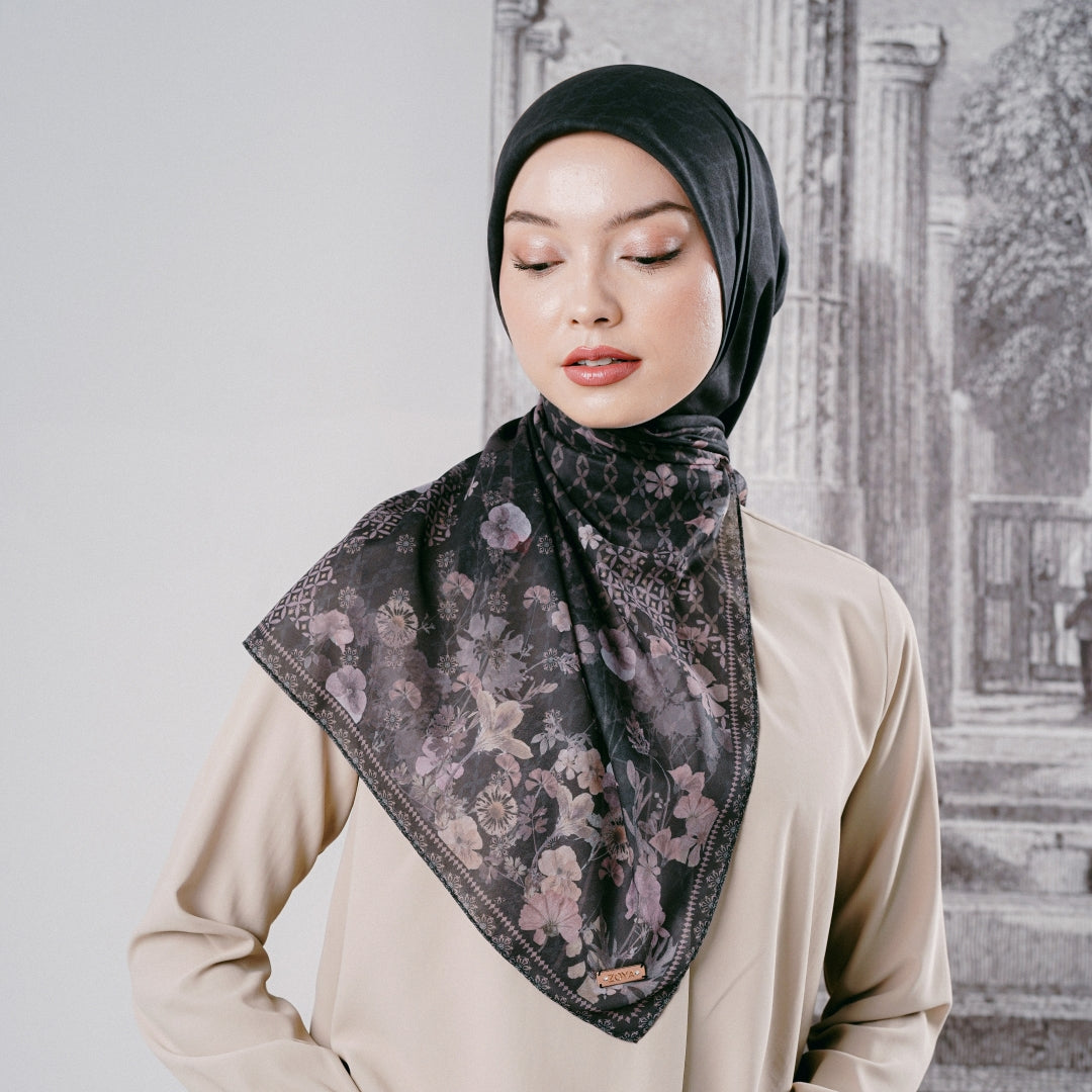 Zoya NAVULIA Scarf - Kerudung Hijab Segiempat Motif With BOX - Bahan Voal Premium - Ukuran 115x115
