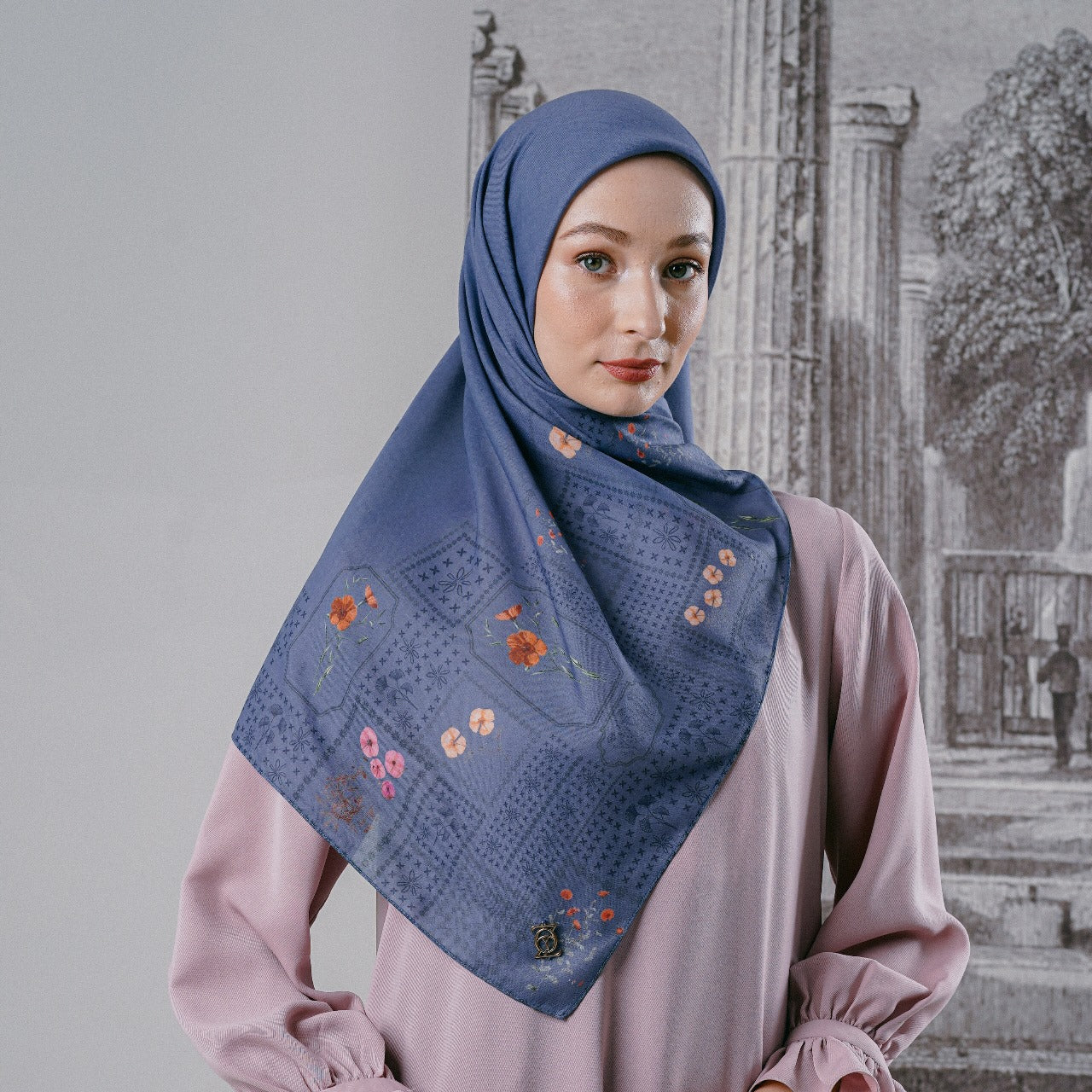 Zoya FIORELLA  Scarf - Kerudung Hijab Segiempat Motif With BOX - Bahan Nesla - Ukuran 115x115