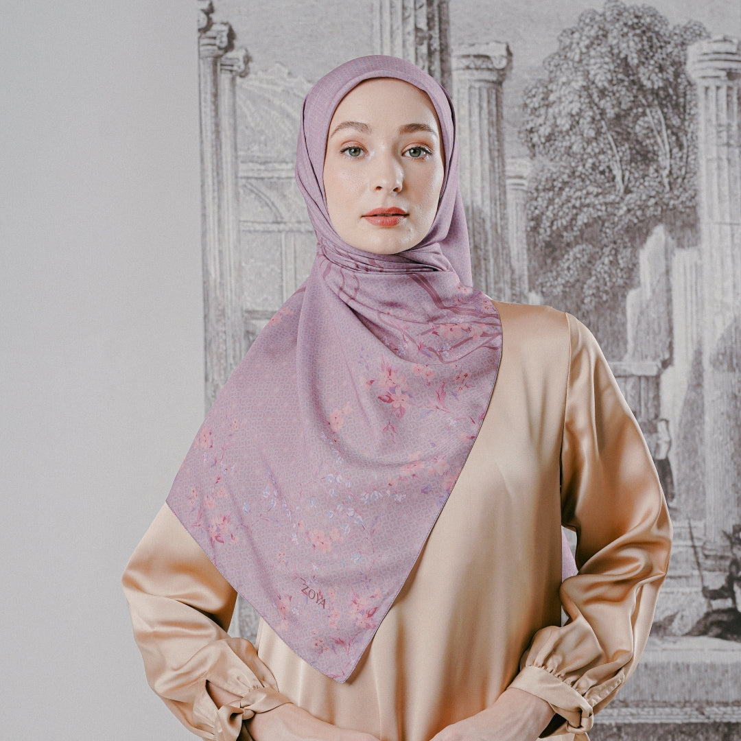 Zoya MICHELIA Scarf - Kerudung Hijab Segiempat Motif With Pouch Ziplock - Bahan Poly Fine - Ukuran 110x110