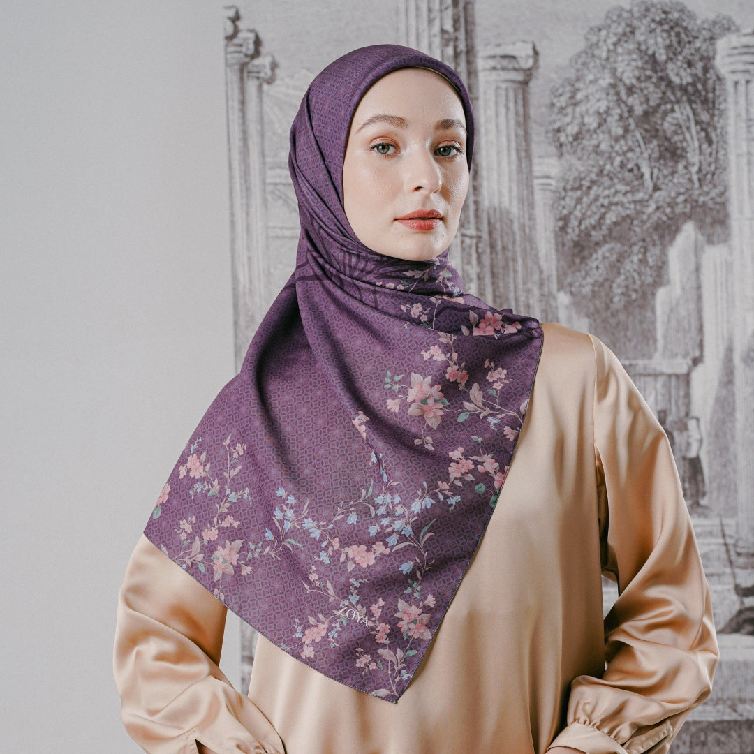Zoya MICHELIA Scarf - Kerudung Hijab Segiempat Motif With Pouch Ziplock - Bahan Poly Fine - Ukuran 110x110