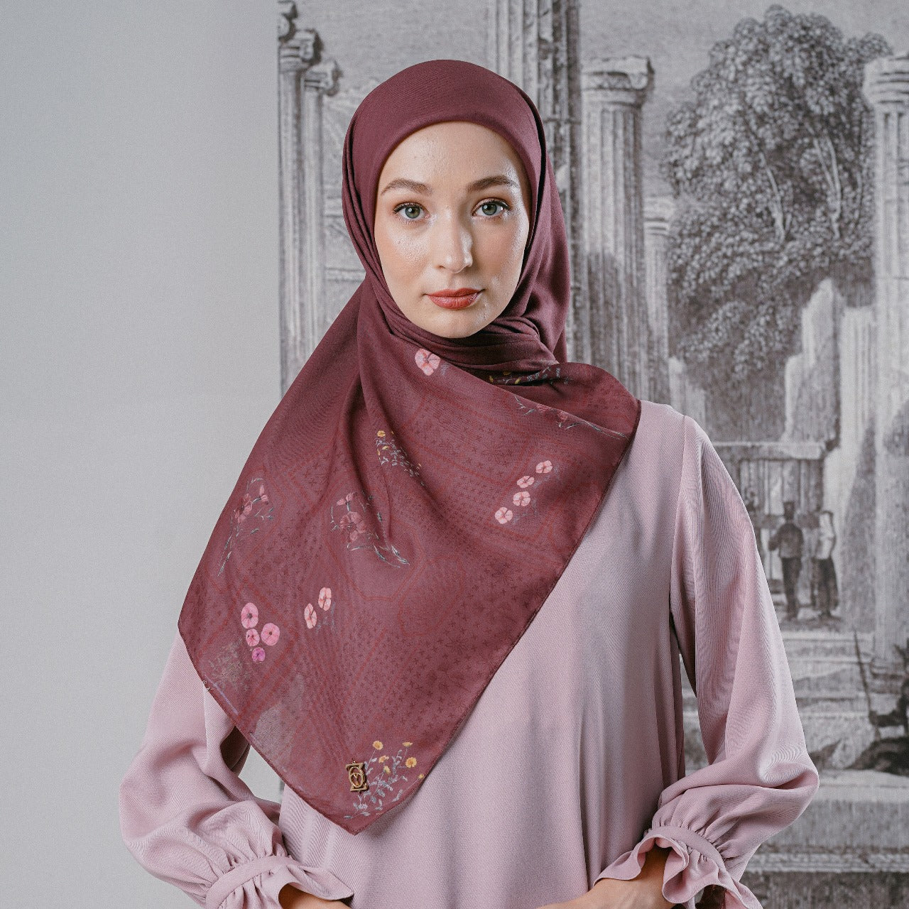 Zoya FIORELLA  Scarf - Kerudung Hijab Segiempat Motif With BOX - Bahan Nesla - Ukuran 115x115